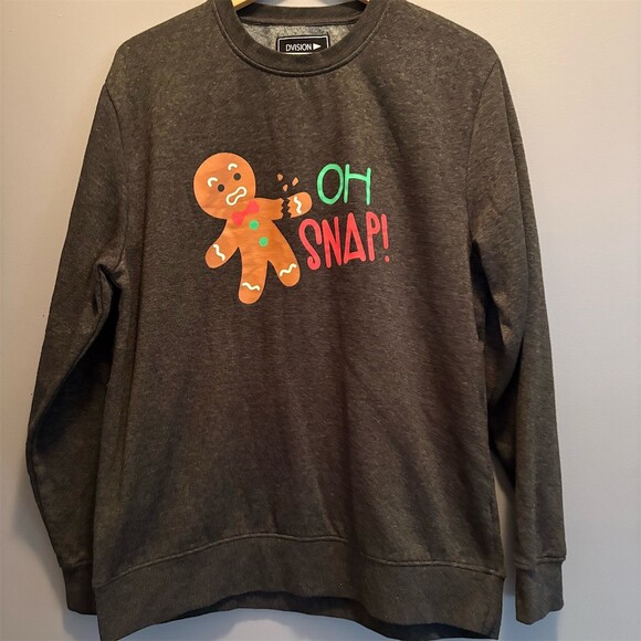 DVISION Tops - DVISION Women's Sweatshirt Size L Dark Gray OH SNAP Gingerbread Holiday